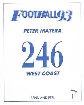 1993 Select AFL Stickers #246 Peter Matera Back